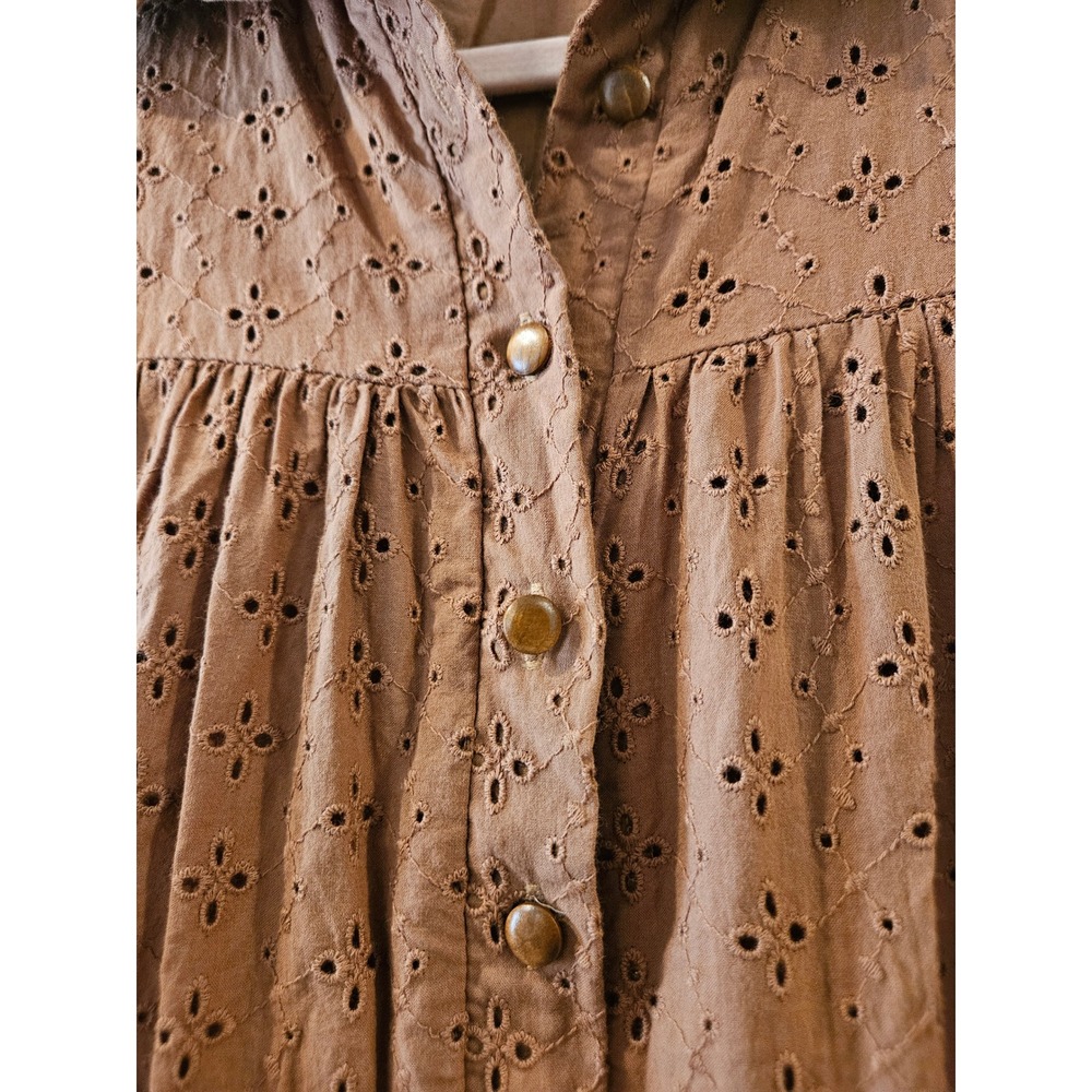 Mon Renn Florence Floral Eyelet Tiered Flare Mini Cotton Button Front Dress US S - Picture 3 of 12